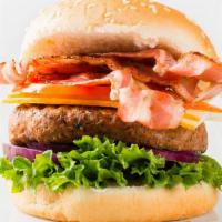 The Bacon Burger · Mouthwatering burger with a grilled patty cooked to your choice, crispy bacon, fresh lettuce...
