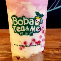 Strawberry Banana Cheesecake · Ice blended creamy strawberry banana smoothie and graham cracker crumbs with delicious chees...