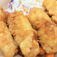 Fish & Chips  4 Pieces · Battered Wild Caught Cod Fish