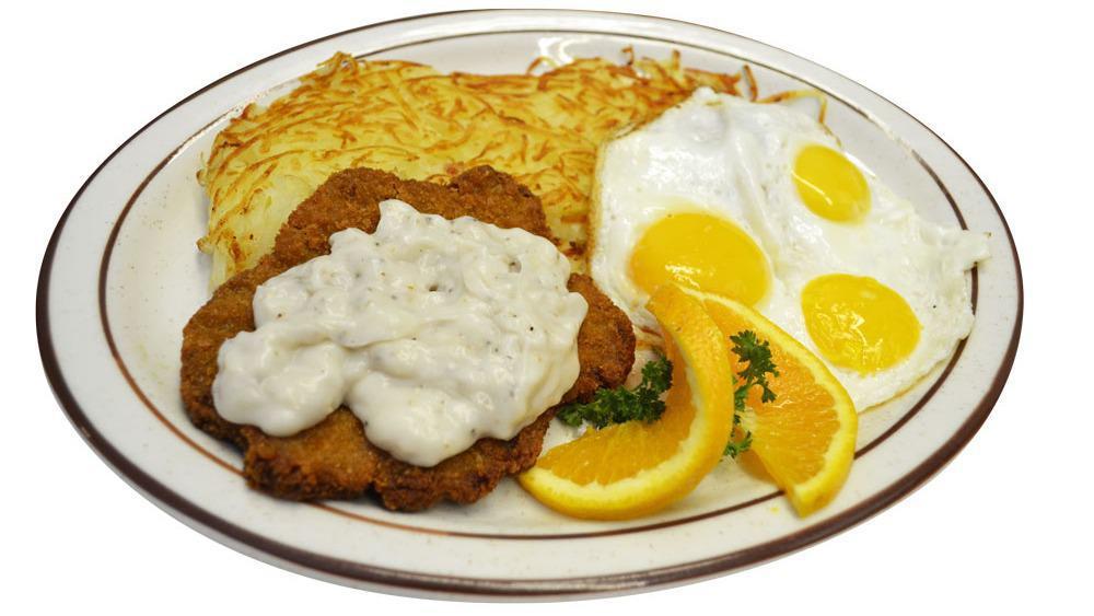 #23. Chicken Fried Steak & 3 Eggs · Served with 3 eggs, hashbrowns, toast & jelly.
