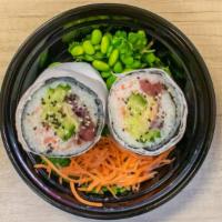 Sushi Rrito · Poke selections all wrapped up in seaweed like a burrito. Choice of two scoops of protein, b...