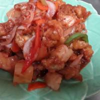 Sweet & Sour Beef · Beef sautéed with pineapple, onion, green onions, bell pepper and tomatoes in sweet and sour...