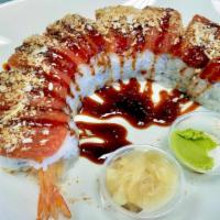 Red Dragon Roll · Inside: Crabmeat, Shrimp Tempura 
Out: Spicy Tuna, Tempura Flake