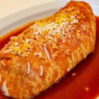 Wet Burrito · Your choice of meat, rice, beans, onion, cilantro and drenched in your choice of red or gree...