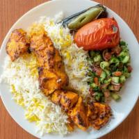 Chicken Breast Kabob · A & H Shawarma favorite: Served with pita bread, basmati rice, grilled tomato, jalapeño and ...