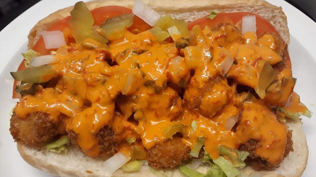 Shrimp Po Boy · Our Fried Shrimp is chopped & topped with our Creamy Remoulade in a long, soft sub roll.