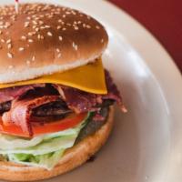 Pastrami 1/4Lb Burger · 1/4lb Hamburger includes pastrami, lettuce, tomato, 1000 island dressing & pickles