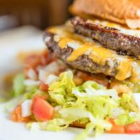 Burger · Choice of ground beef or garden burger (vegetarian). Cheese, lettuce, tomato, onion, pickle ...
