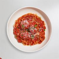 Spaghetti Meatierites Pasta · Fresh spaghetti and homemade ground beef meatballs served with rossa (red) sauce, red pepper...