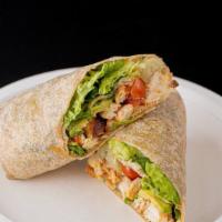 Caprese Chicken Wrap · Crisp romaine lettuce, grilled skinless chicken breast, mozzarella cheese, cherry tomatoes a...