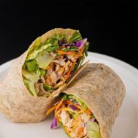 Chinese Chicken Wrap · Crisp romaine lettuce, grilled skinless chicken breast, red cabbage, grated carrots, edamame...
