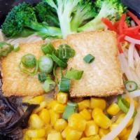 Vegetarian Ramen · Fried Tofu, Corn, Bean Sprouts, Bamboo Shoot, Cloud ear Mushroom, Fish Cake, Carrot, Broccol...
