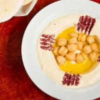 Hummus With Pita Bread · Vegan. Homemade blended mixture of chickpeas, tahini, and olive oil.