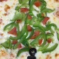 Margherita Pizza · Olive Oil, Fresh Garlic, Fresh Basil, Mozzarella