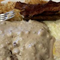 Chicken Fried Steak & Eggs Topped With Country Gravy · * 
 
*New