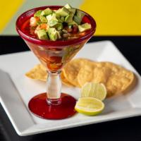 Coctel Acapulco · Shrimp, avocado, jalapeño, cilantro, jicama, and cucumber in an authentic cocktail sauce.