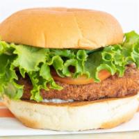 'Chicken' Sandwich · Choice of crispy or grilled 'chicken' patty, lettuce, tomato, and sauce of your choice.