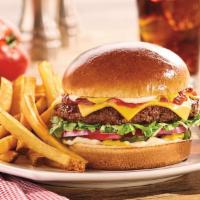 Best Cheeseburger On The Planet · Two slices of American cheese, tomato, red onion, pickle chips, shredded lettuce, mayonnaise...