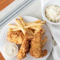 Chicken Tenders Basket · Home-style breaded chicken tenders served with choice of dipping sauce and your choice of tw...
