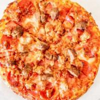 Small Meat Lovers Pizza · Pizza sauce, mozzarella cheese, pepperoni, salami, sausage, meatballs, and bacon.