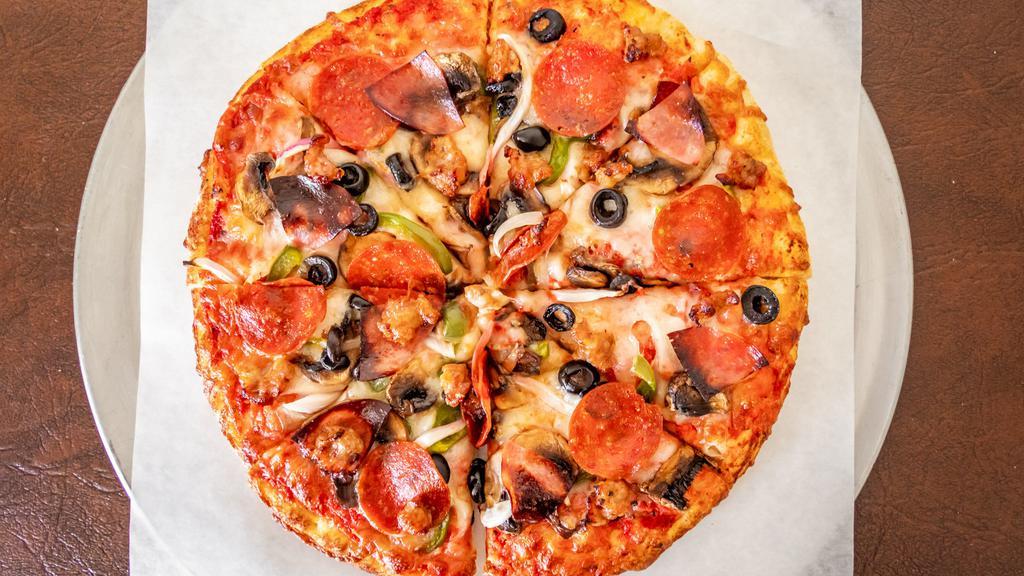 Xl Supreme Pizza · Pizza sauce, mozzarella cheese, pepperoni, salami, sausage, mushrooms, green peppers, onions, and olives.