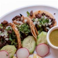 Order Of Tacos (3) · Includes three tacos of Beef, Chichen, fish OR shrimp.