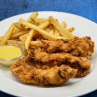 Kids Fried Chicken Fingers · Served with kids drink and side.