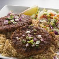 Chapli Kabob Plate · 3 patties of ground beef marinated with spices and herbs