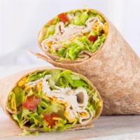 Turkey & Cheddar Wrap · Freshly sliced turkey breast, cheddar cheese, mayo, lettuce, and tomato.