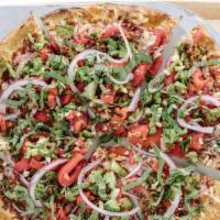 The Vegan · Rosemary crust, Tomato blend, Daiya vegan cheese, Roasted red pepper, Red onion, Roasted bro...