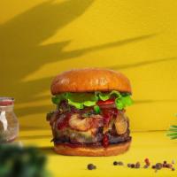 Vegan Bbq Burger · Seasoned plant-based patty topped with melted vegan cheese, barbecue sauce, lettuce, tomato,...