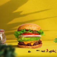 Vegan Avocado Burger · Seasoned plant-based patty topped with avocado, melted vegan cheese, lettuce, tomato, onion,...