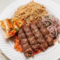 Beef Lula Kebab (Kafta) Plate · Minced lean beef, minced onions and parsley.. Served with a choice of 2 sides dishes. Come  ...
