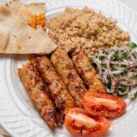 Chicken Lula Kebab (Kafta) Plate · Minced lean chicken, minced onions and parsley.. Served with a choice of 2 side dishes. Come...