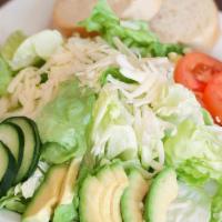 House Salad · Butter Lettuce, Avocado, Tomato, cucumber, Swiss Cheese