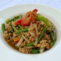 Thai Basil (Kra Pow) · Fresh Thai basil, green beans, bell peppers & onions
