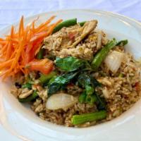 Spicy Basil Fried Rice · Green beans, bell peppers, onions, fresh chili & fresh Thai basil