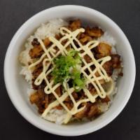 Grilled Pork Bowl · Grilled pork, green onion with sauce, and mayonnaise.