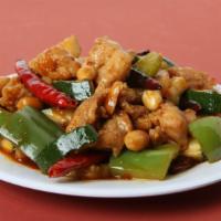 Kung Pao Chicken Dinner · Serves two. Chicken stir-fried with golden peanuts, zucchini, green onions, green pepper and...