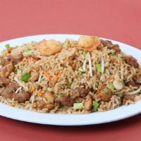 House Special Fried Rice · Shrimp, beef and chicken in rice wok'd with egg, bean sprouts, julienne carrots and chopped ...