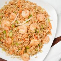 Shrimp Fried Rice · Shrimp in rice wok'd with egg, bean sprouts, julienne carrots and chopped green onions.