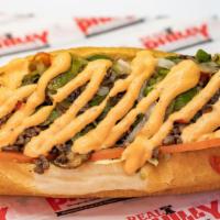 Chipotle Ribeye Philly Cheesesteak  · 100% RIBEYE STEAK, CHIPOTLE SOUCE , PHILLY ROLL, SWEET PEPPERS, MUSHROOMS, JALAPENOS, GRILLE...