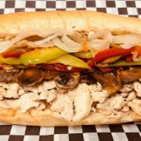 The Traditional Chicken Philly · All-natural chicken, cheese, sweet peppers, mushroom and grilled onion.