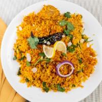 Biryani · Gluten free. Aromatic Indian basmati rice cooked with fresh herbs and spices, served with ra...