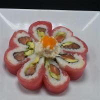 Cherry Blossom · In: salmon, avocado.
Out: tuna, unagi sauce, masago.