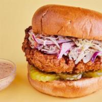 Hot Chicken Sandwich · Hand breaded and battered using our custom recipe, this is a 100% antibiotic and hormone fre...