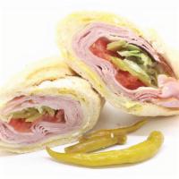 Ham Sandwich · Made on a 10-inch French baguette with ham, provolone cheese, mayonnaise, lettuce, tomatoes,...