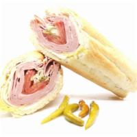 Mortadella Sandwich · Made on a 10-inch French baguette with mortadella, provolone cheese, mayonnaise, lettuce, to...