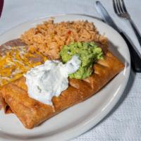 Chimichangas · Two large chimichangas with your choice of meat.