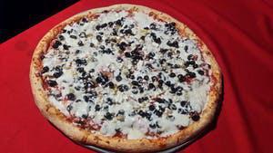 Anaheim Pizza · Pepperoni, Canadian bacon, beef, artichoke hearts, feta, olives, and garlic.